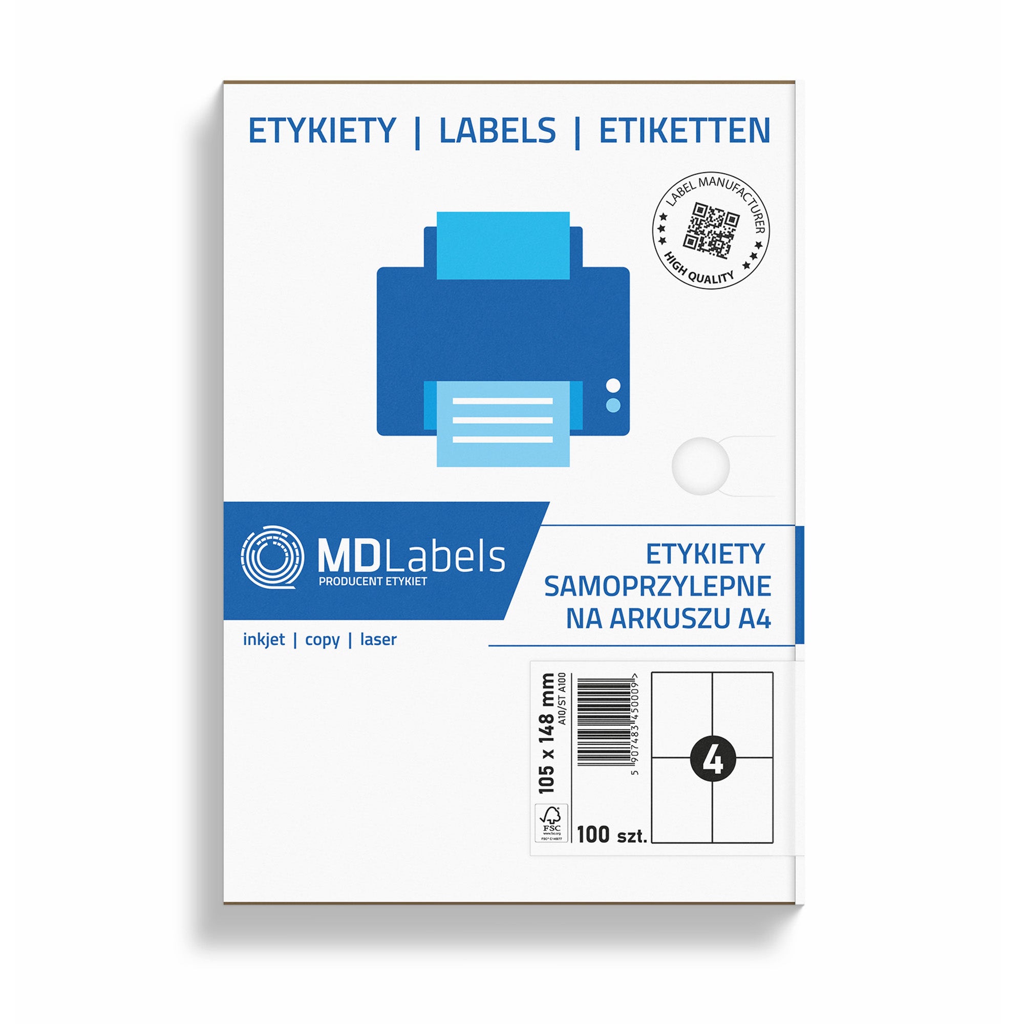 Etiquettes autocollantes sur feuilles A4 105x148 100 feuilles - MD